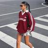 Женская Винтажная Спортивная Толстовка в Стиле Color Block с Воротником в Полоску Оверсайз с Длинным Рукавом Повседневный Топ