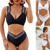 Раздельный купальник с высокой талией и эластичной резинкой с глубоким V-образным вырезом, сексуальный однотонный купальник-бикини