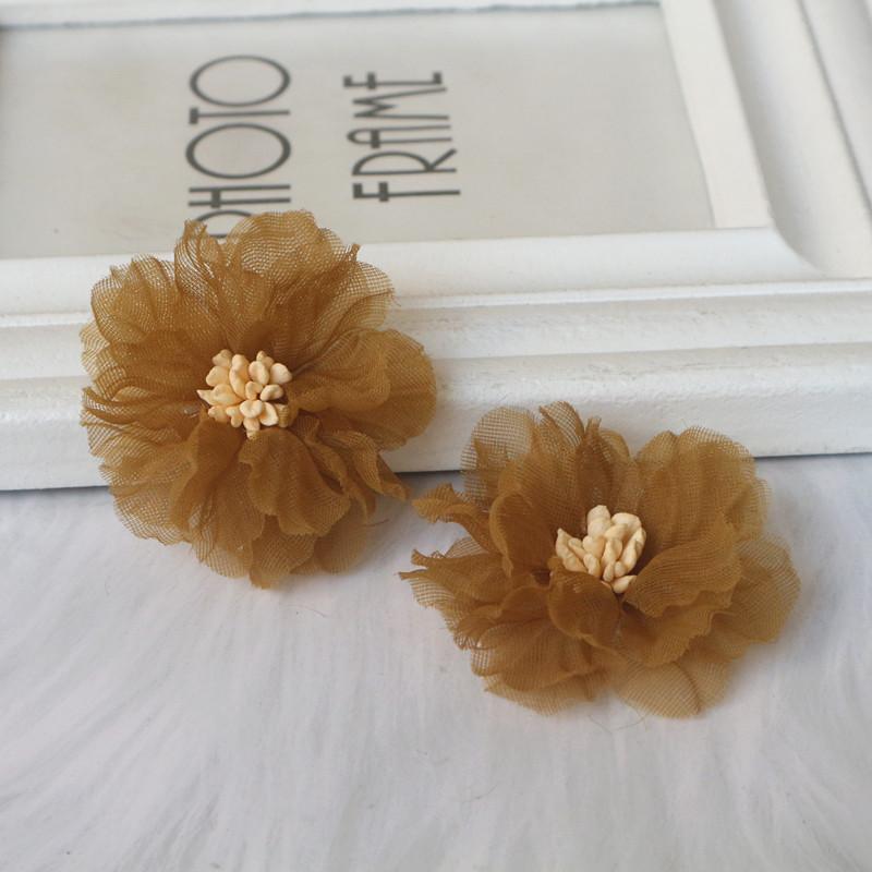 10 шт. 5 см плиссированные цветы из шифоновой ткани с сердцевиной для DIY аксессуаров для волос, шляп, повязки на голову, украшения свадебного платья