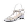 European Station Sandals Women's Thick Heel 2024 Summer New Fairy Wind Medium Heel Gold High Heels Small Fresh Girl Shoes