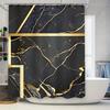 Luxury Marble Shower Curtain With Gold Accents For Bathroom Decor Modern Design In Black And White