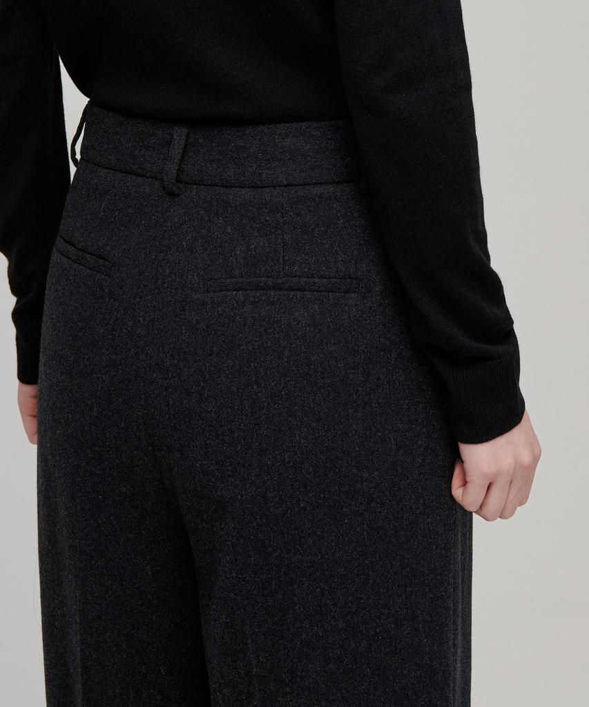 MUSINSA STANDARD WOMAN Women'S Wool Flannel Two-Tuck Wide Slacks [Charcoal Gray]