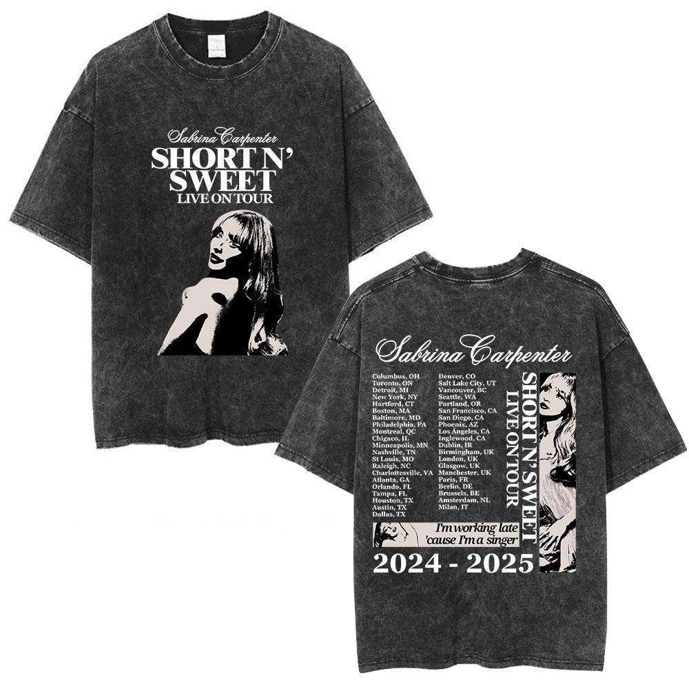 Sabrina Carpenter Short N Sweet Tour Стирка Графическая Футболка Мужчины Женщины Лето Хлопок Повседневная Оверсайз Короткий Рукав Футболки Топы