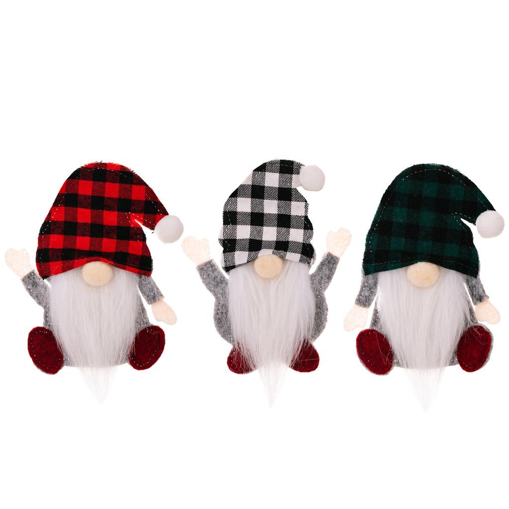 Festive Checkered Hat Gnome Tabletop Ornament With Cutlery Holder For Holidays