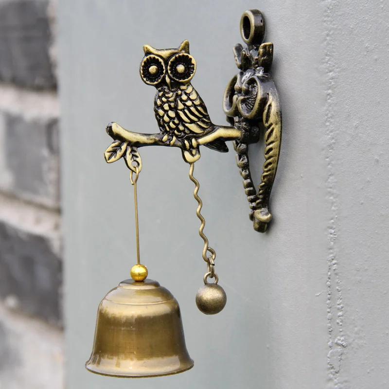 Retro-style Animal Doorbell Metal Copper Bell Wind Chimes Hanging Wall Horse Elephant Owl Shape Wind Bells Hanging Decorations