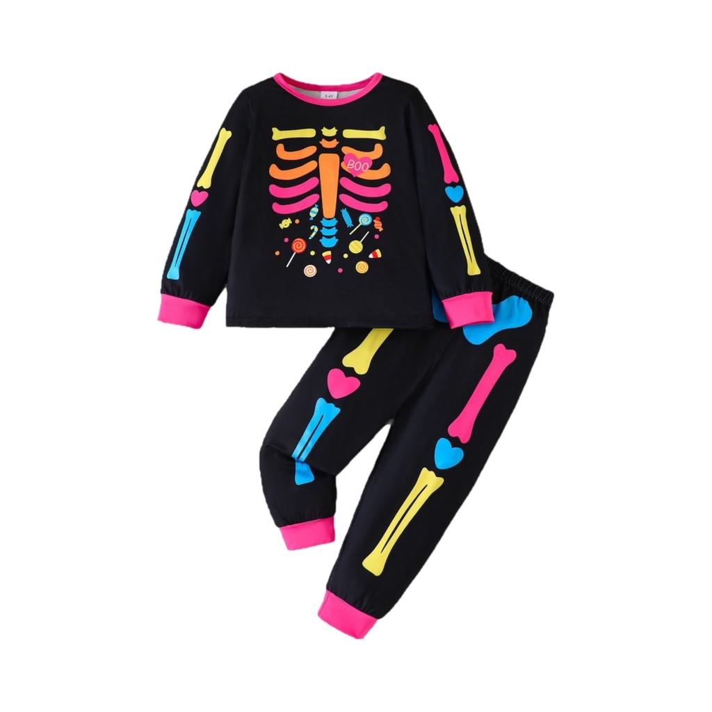 Cartoon Print Halloween Top Loungewear Set
