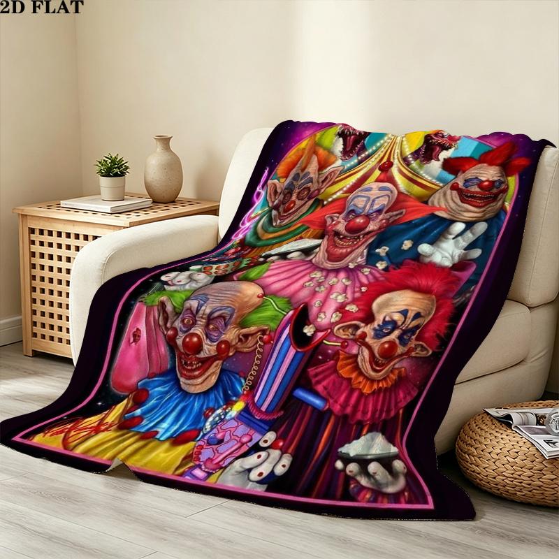 Killer Klowns Outer Space Print Flannel Blanket, High quality Comfortable for All Seasons, Home Decor, Warmth and Comfort, Perfect for Christmas Gifts