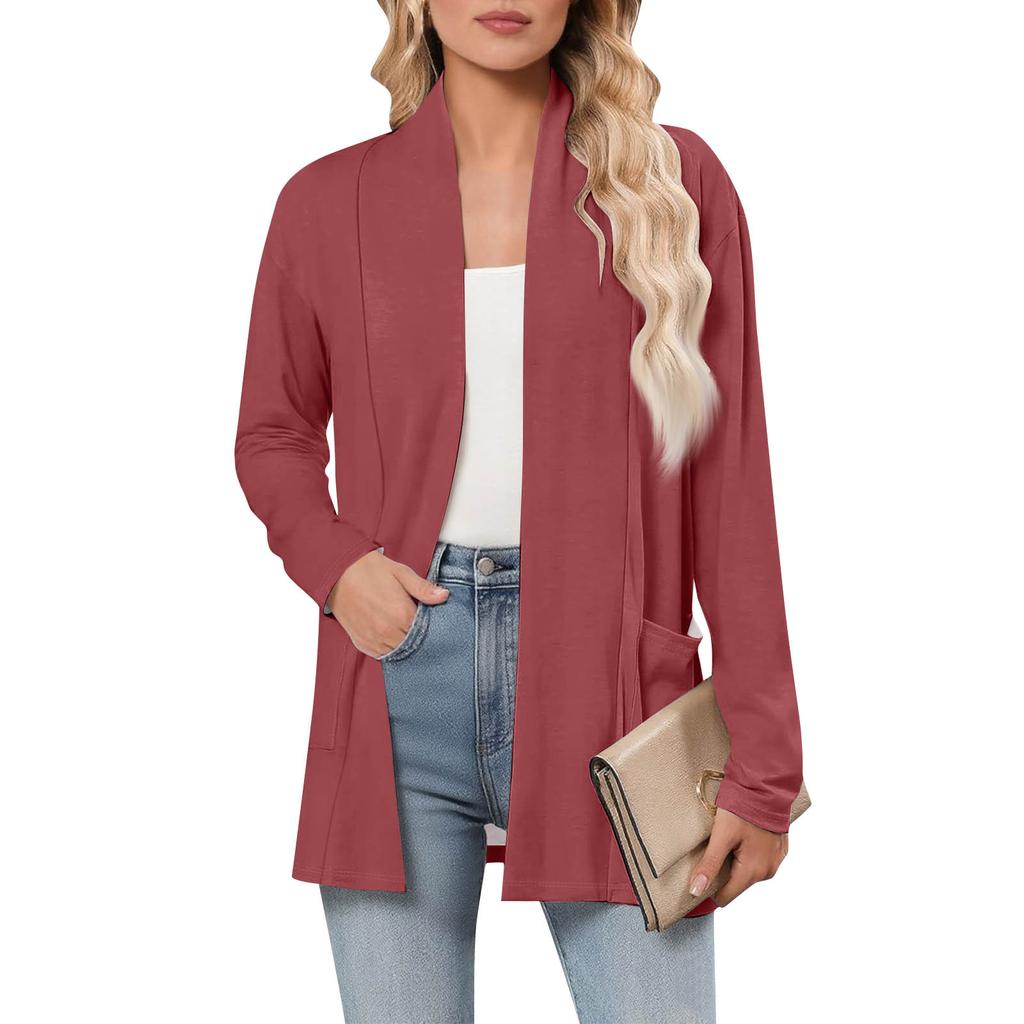 Женский кардиган с длинным рукавом, V-образным вырезом, модная рубашка, легкий, повседневный, свободный, тонкий кардиган с карманами