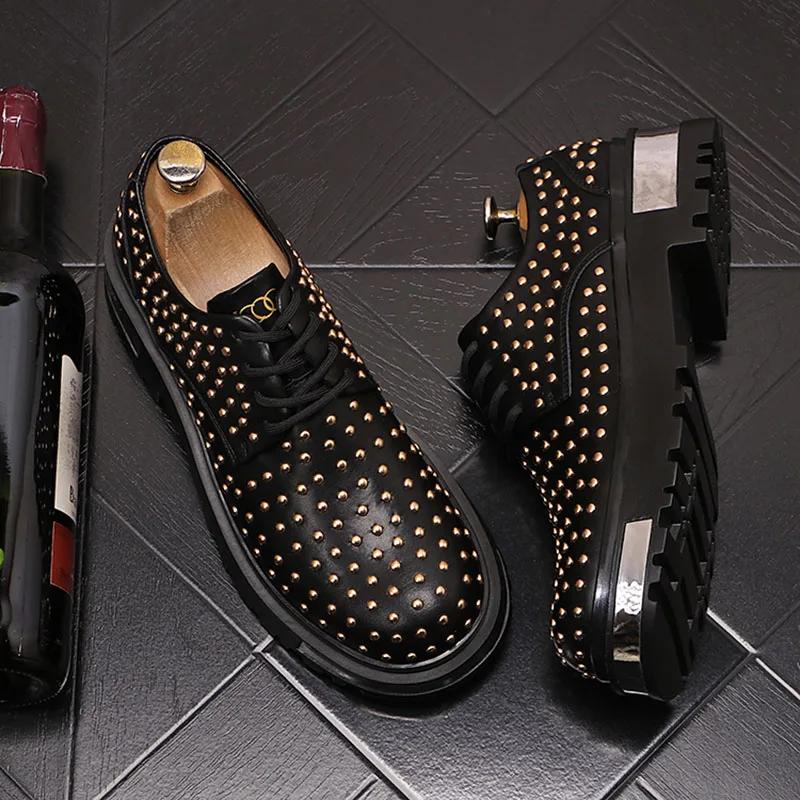 Роскошный бренд дизайнерские белые черные заклепки панк-рок платформа кожа мужская обувь повседневная обувь для мужчин мужские кроссовки