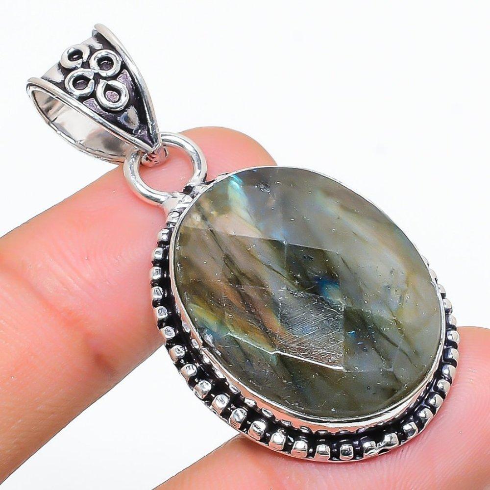 Labradorite Gemstone Handmade 925 Sterling Silver Jewelry Pendant 1.89" U2n54