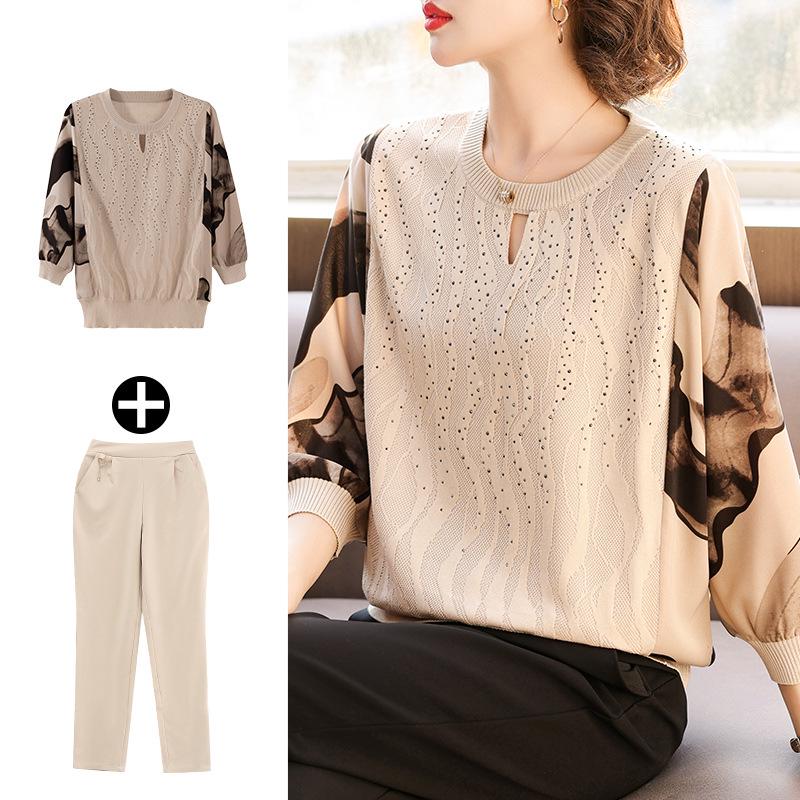 Вязаный осенний топ для мамы 2025 - Модная легкая футболка для женщин среднего возраста