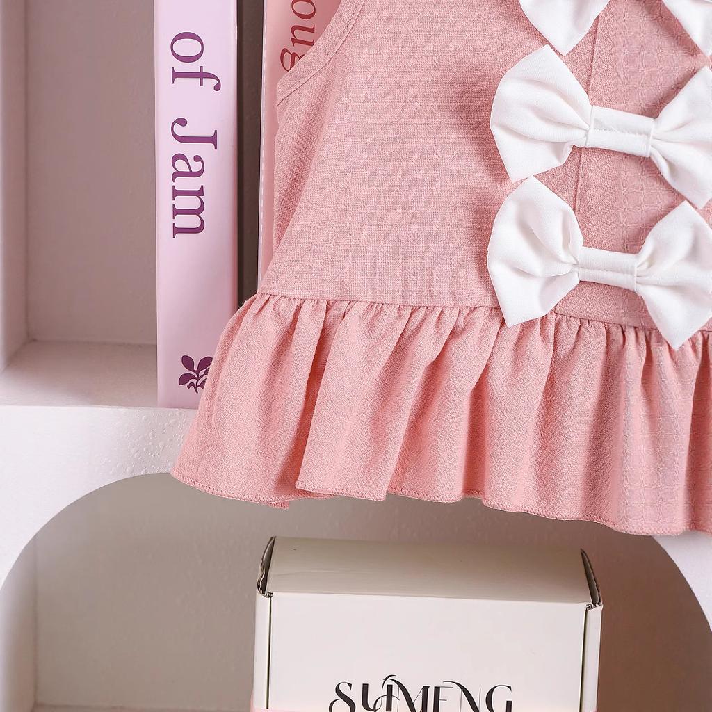 Летний детский комплект из двух предметов: топ без рукавов и брюки с милым бантом для девочек