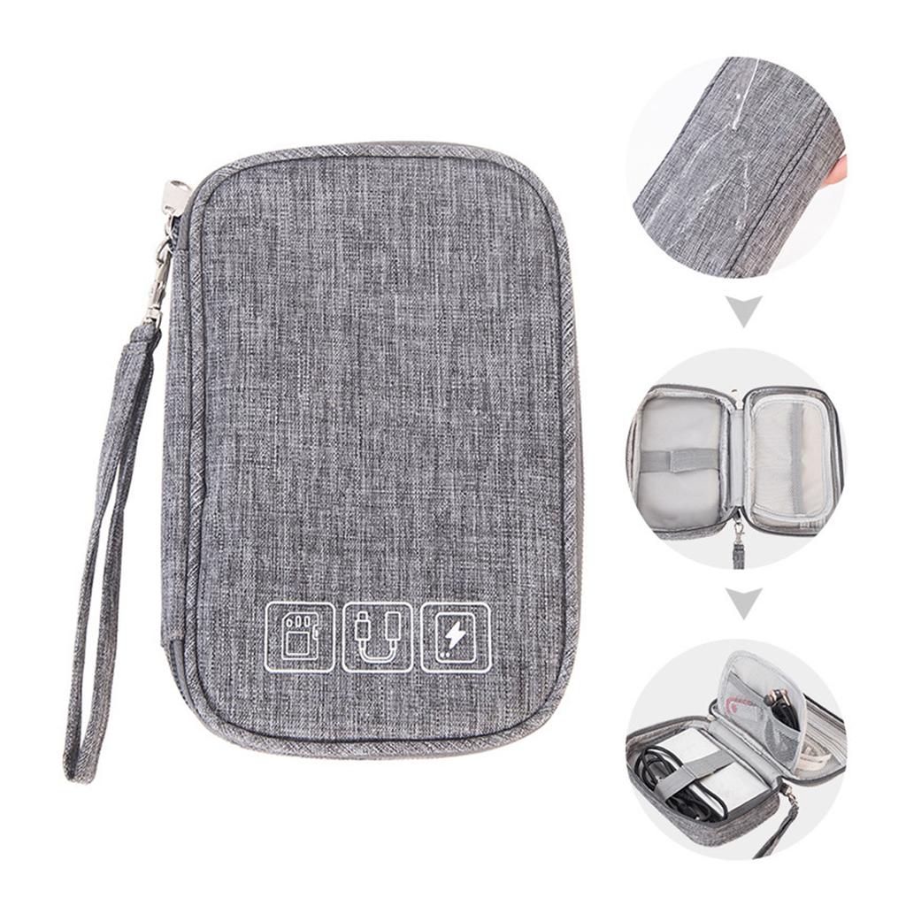 Органайзер для электроники из мягкой катионной ткани с металлической молнией и сетчатым карманом, сумка-органайзер для кабелей для путешествий