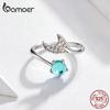 BAMOER Кольцо Русалка Стерлинговое Серебро 925 пробы Синий Океанский Камень Слеза Рыбий Хвост Кольца