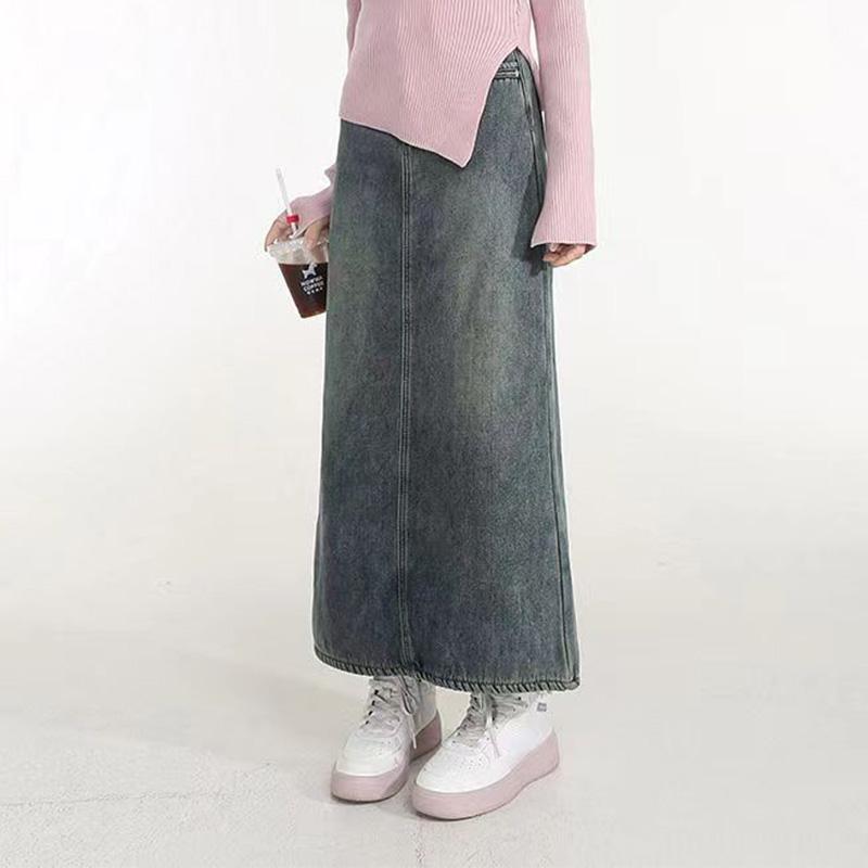 Винтажная флисовая утепленная джинсовая юбка, женская зимняя утягивающая юбка выше колена с высокой талией, юбка в один шаг, юбка трапециевидной формы