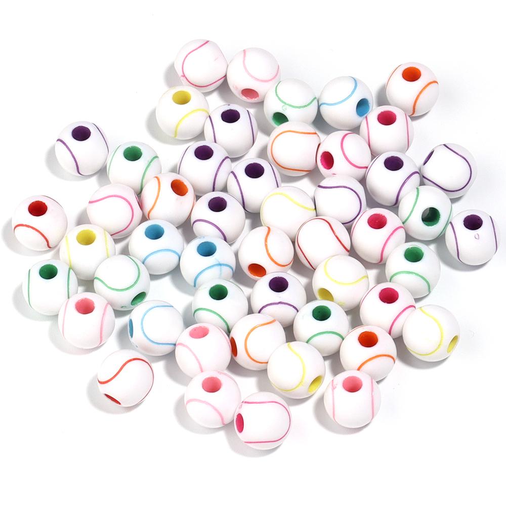 Wholesale Acrylic Football Beads Basketball Soccer Ball Charms Round Loose Beads With Hole Bracelets Jewelry Making Supplies