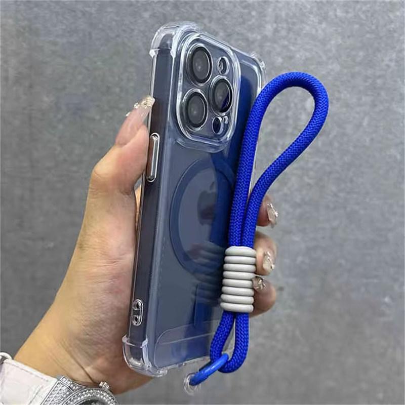 Для Magsafe Магнитный прозрачный чехол для телефона iPhone 16 15 13 Pro Max 12 14 Plus Ремешок для запястья Защитная камера Противоударный чехол