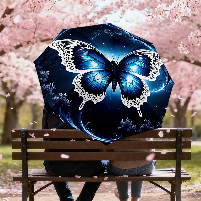 1PC Butterfly Night Automatic Open/Close Umbrella with Windproof, 8-Rib Sturdy Canopy, Durable Ribs, Fashionable Design, Outdoor Accessory, Fun Prin,
