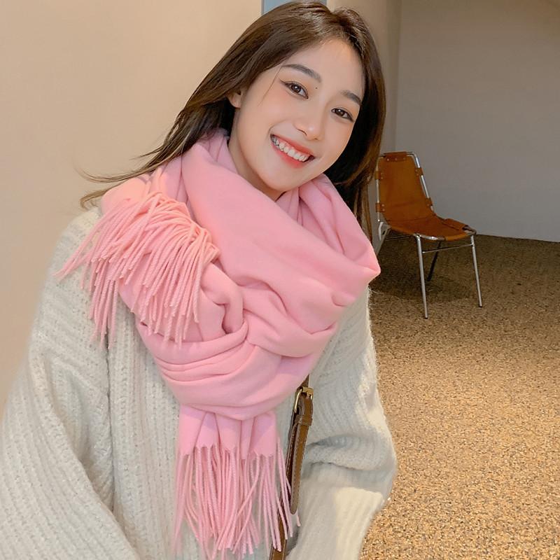 Шерстяной кашемировый шарф женский зимний однотонный новый белый шарф-шаль осенне-зимний мужской искусственный кашемировый шарф