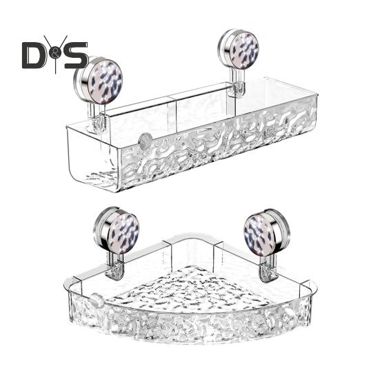1/2 шт., прозрачная настенная полка без сверления, присоска, большая вместимость, простая установка, универсальный органайзер для ванной комнаты и душа