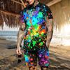 Men's Casual Fashion Sports Set Printed 3D Oil Painting Summer Fashion Casual Breathable Refreshing Short-Sleeved T-Shirt Pants