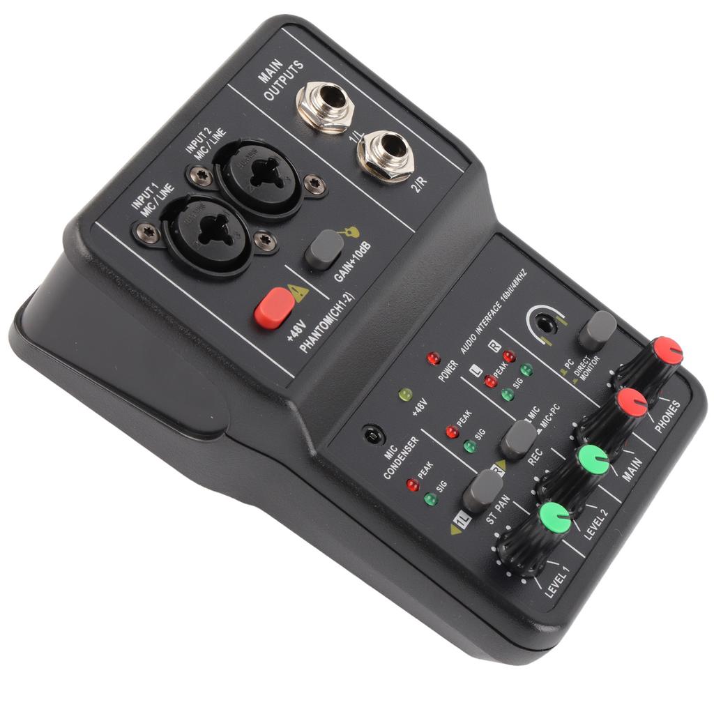 2 Channels O Mixer USB 48V Phantom Power Compact Sound Mixing Console for Music Recording Home