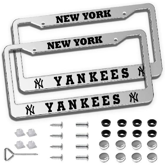 2 Piece License Plate Frames For Yankees, Anti-Dirty And Rustproof Aluminum Alloy License Plate Frames US Standard License Plate Holder With Screw