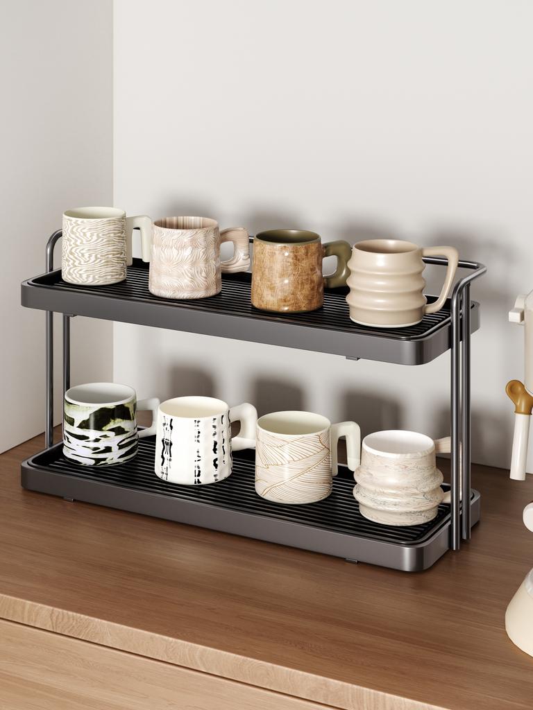 Double Layer Desktop Cup Storage Ra Tabletop Tea Cup Water Cup Draining Stand Coffee Corner Arrangement Small Size Organizer