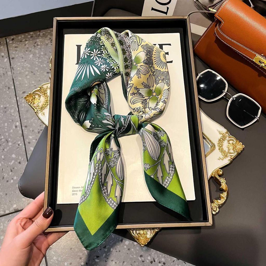 Blue Silk Retro Women's Scarf for Spring & Autumn