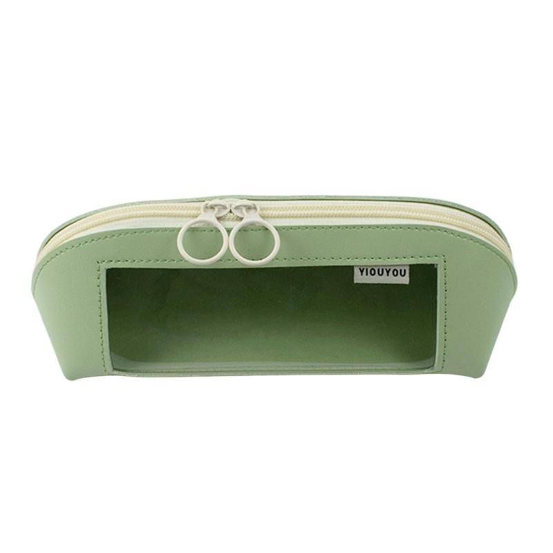 Leather Pencil Case Large Compartment Pencil Bag Water Resistant Clear Pen Pouches Pen Organizers Bag for Student Adult