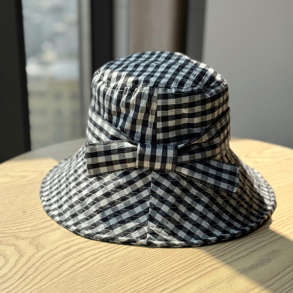 New Korean-style plaid fisherman hat for women, spring and summer, large brim, makes the face look smaller, floral pattern, sun protection hat