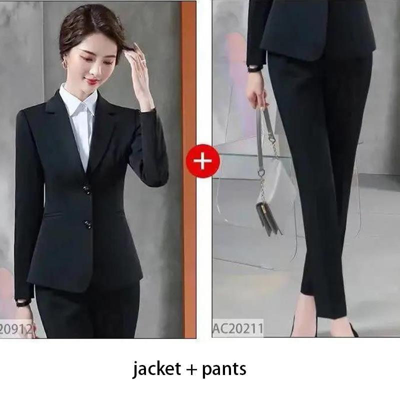 Однотонный профессиональный костюм, женский весенне-осенний темпераментный формальный комбинезон, куртка + брюки