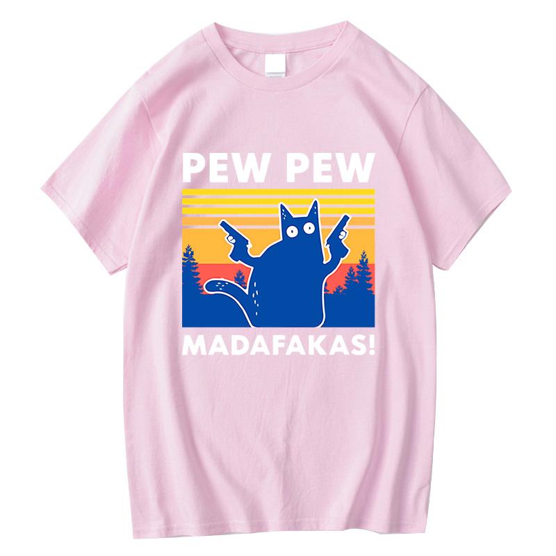 Pew Pew Madafakas Футболка Мужская С коротким рукавом Новинка Забавная Кошка Футболка Хлопок Свободный Топ Рубашки Футболка Летний Повседневный Свободный Мужской