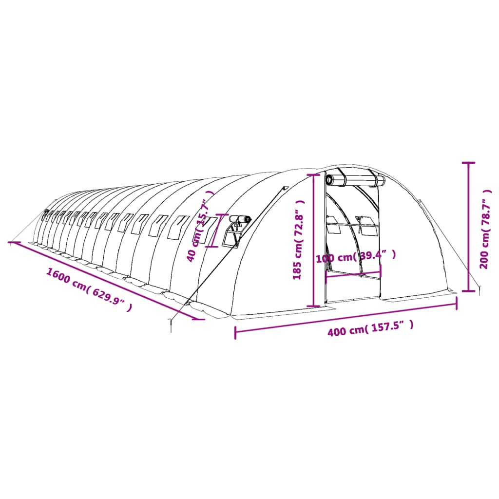 Greenhouse with Steel Frame White 64 m² 16 x 4 x 2 m