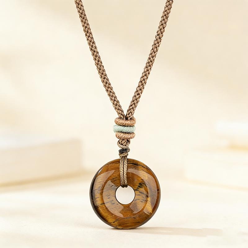 Natural Tiger Eyes Amethyst Stone Necklace Unisex Handmade Braided String Adjustable Positive Energy Healing Neck Accessories
