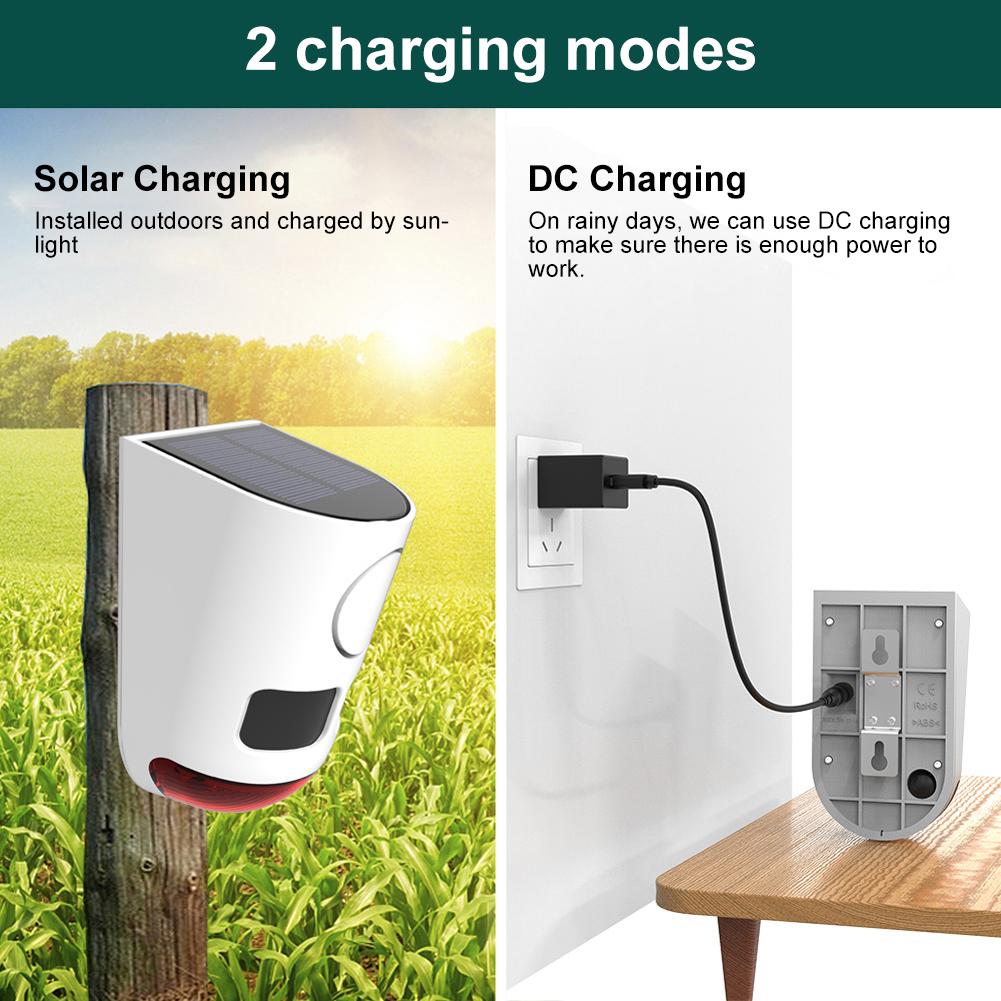 Solar Infrared Motion Sensor Alarm with Strobe Light Sound Noise Maker Animal Repeller for Yard Farm Garden