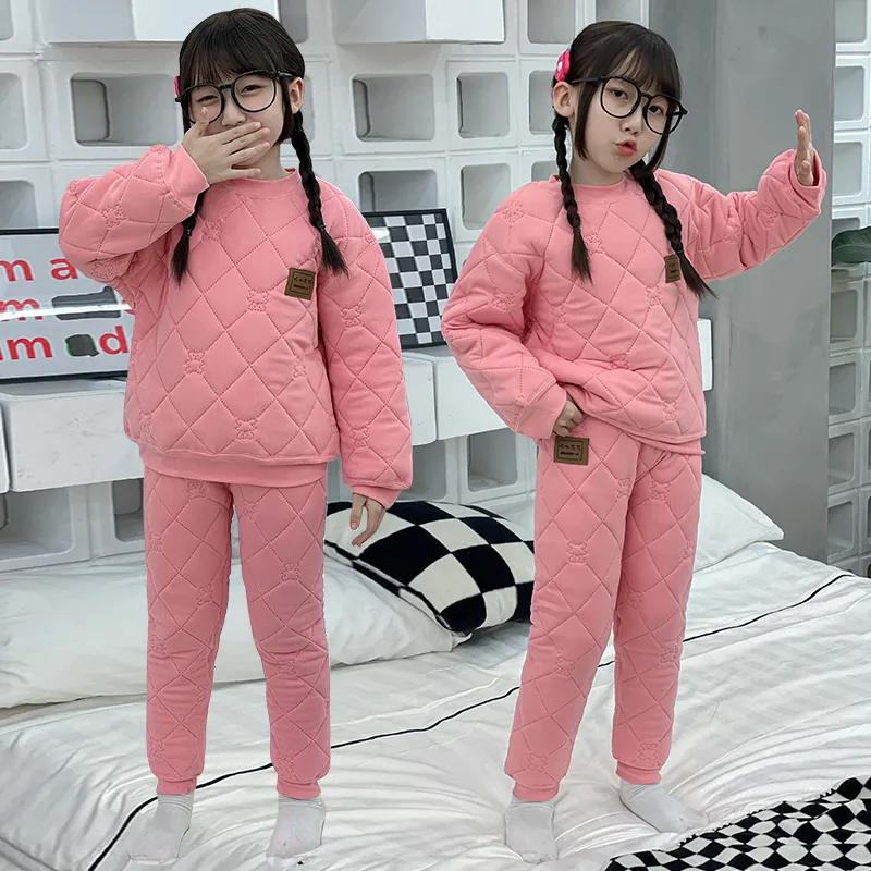 Детский теплый бархатный костюм для мальчиков и девочек, плотное нижнее белье, зимняя одежда