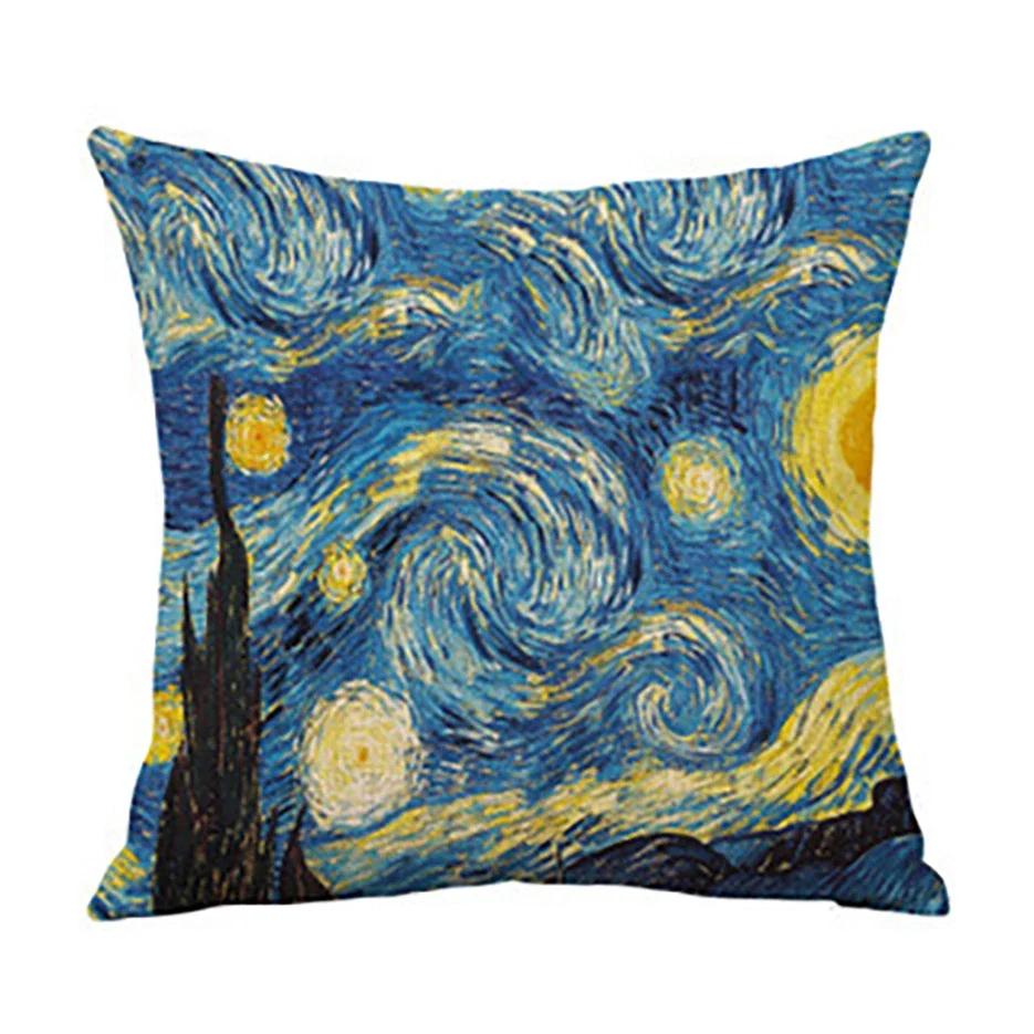 Van Gogh Painting Pillow Case Home Decor Linen Cushion Cover for Sofa Aesthetic Pillow Cover Star Night Sunflower Self-portrait