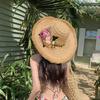 Women Straw Hat Imitation Flower Decor Wide Brim Sun Protection Hat Lightweight Quick-Drying Summer Sun Hat