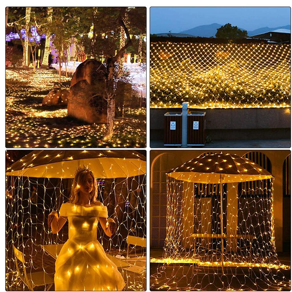 Net Lights, Outdoor Net String Lights 192LED 3*2 Meter 8-Modes with 30V Safe Voltage for Christmas Wedding Garden Decorations