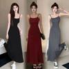 Lady Strappy Dress Spaghetti Strap Sleeveless Tight Waist Slim Fit Backless Dress-up Low-cut Ankle Length Women Vest Dress Female Clothes