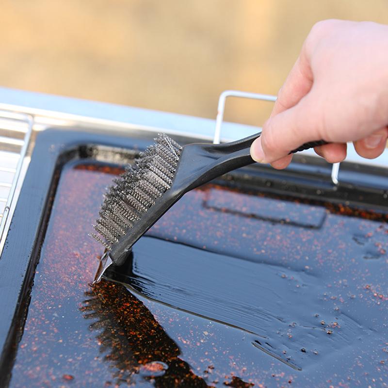 Щетка для барбекю из нержавеющей стали, проволочная щетка для чистки гриля со скребком, сверхпрочные аксессуары для чистки барбекю для кемпинга на открытом воздухе