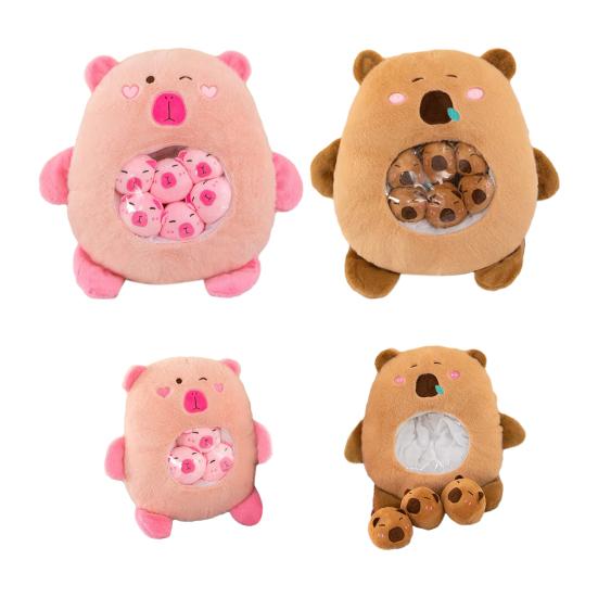 Capybara Plush Snack Bag Zipper Design Toy with 46087 Soft Stuffed Pad with Mini Capybara Dolls