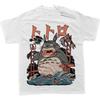 Mens T Shirt Sports T Shirt Short Sleeve T Shirt My Neighbor Totoro Grey Cat White Teeth Red Paper Planes Blue Wave Print