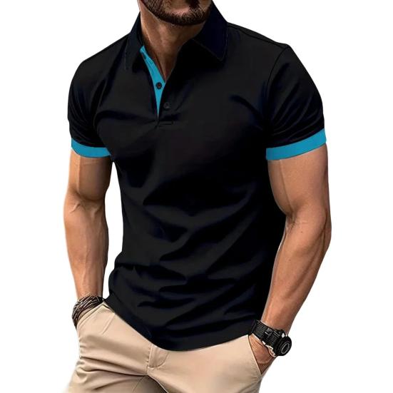 Men Tops Lapel Short Sleeve Casual Loose Fit Regular Style Tops