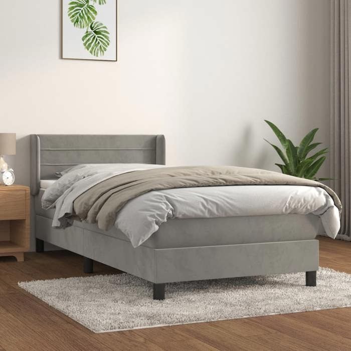 Lit - Maison Exclusive - 90x190 cm - Velours Gris clair - Tête de lit réglable