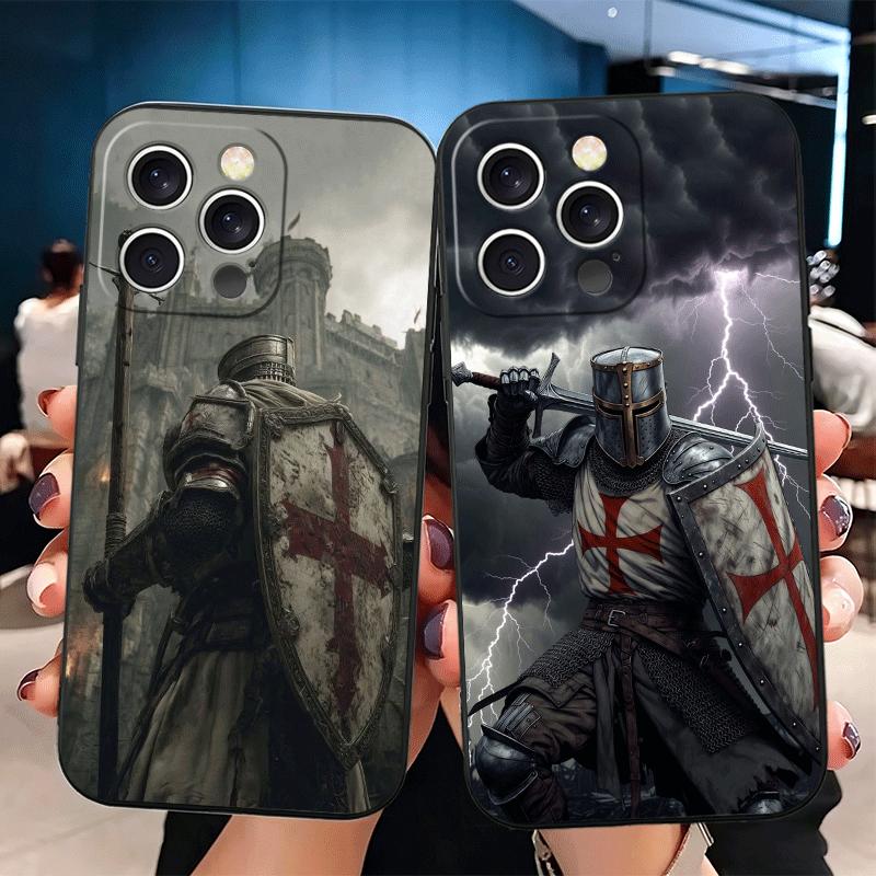 Крестоносцы Рыцари-тамплиеры Мягкий чехол для телефона для iPhone 16 16E 17 Air 15 Pro Max 14 Plus 13 Mini 11 12 7 Черная задняя крышка
