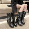 Модные элегантные женские теплые полусапоги из черной кожи на каблуке, новинка тренда Y2k, с круглым носком, осень-зима 2025