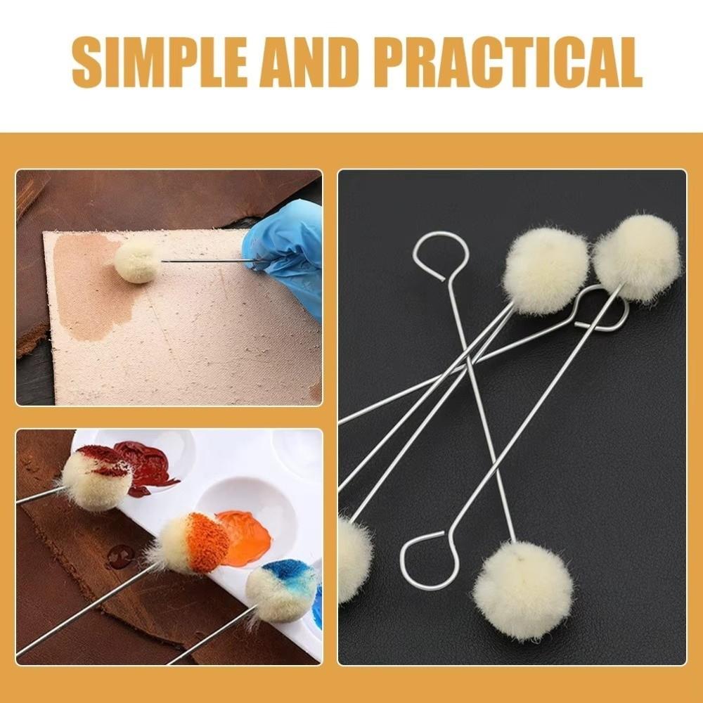Dauber Assisted Leather Wool Balls Brush Metal Handle Leather Dyeing Brush Painting Applications