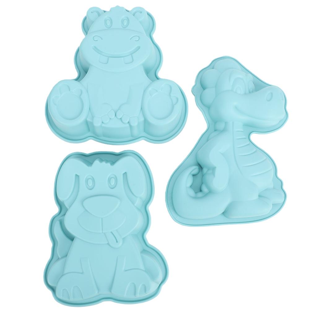 3pcs Cartoon Silicone Baking Mold Dinosaur Hippo Dog Shape Food Grade Non Stick Cute Cake Mold